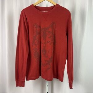 Mossimo Large Henley Wolf Graphic Thermal Long Sleeve Shirt Rust Burnt Orange